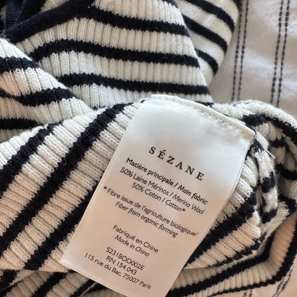 NWOT Sezane Isabella bodysuit size M ecru navy stripes - Picture 7 of 7